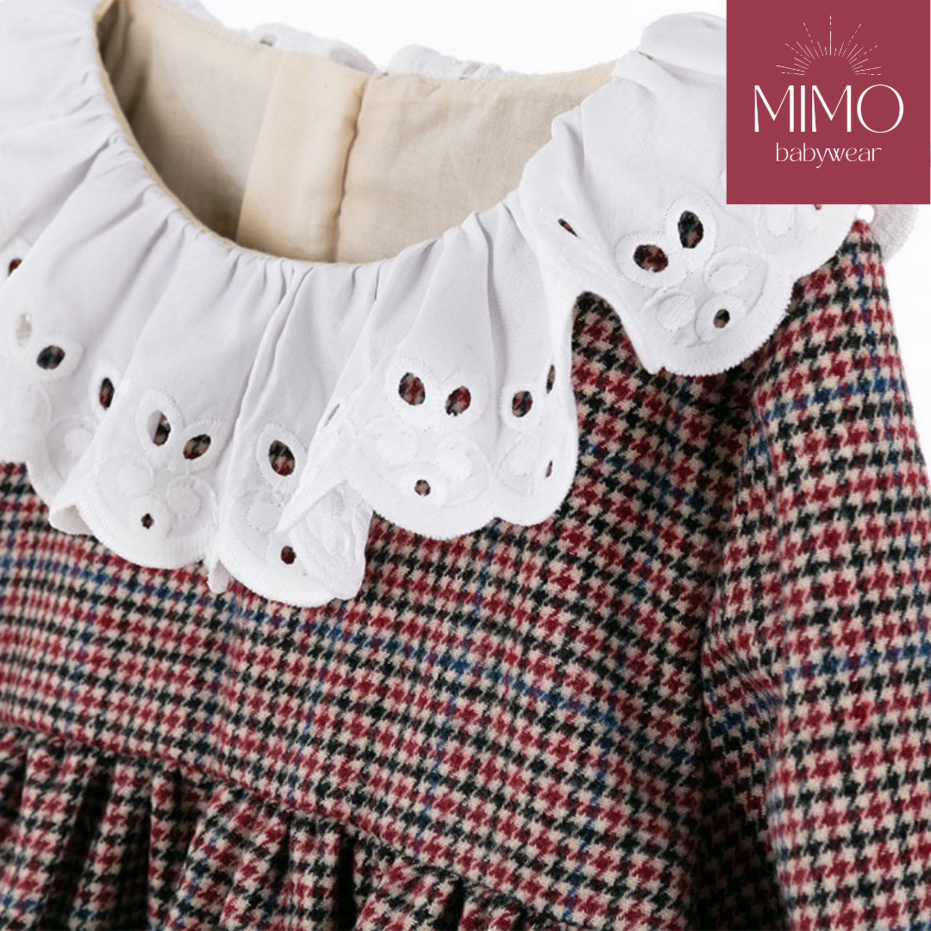 Vestido pata de gallo con cuello de bordado inglés. - 3