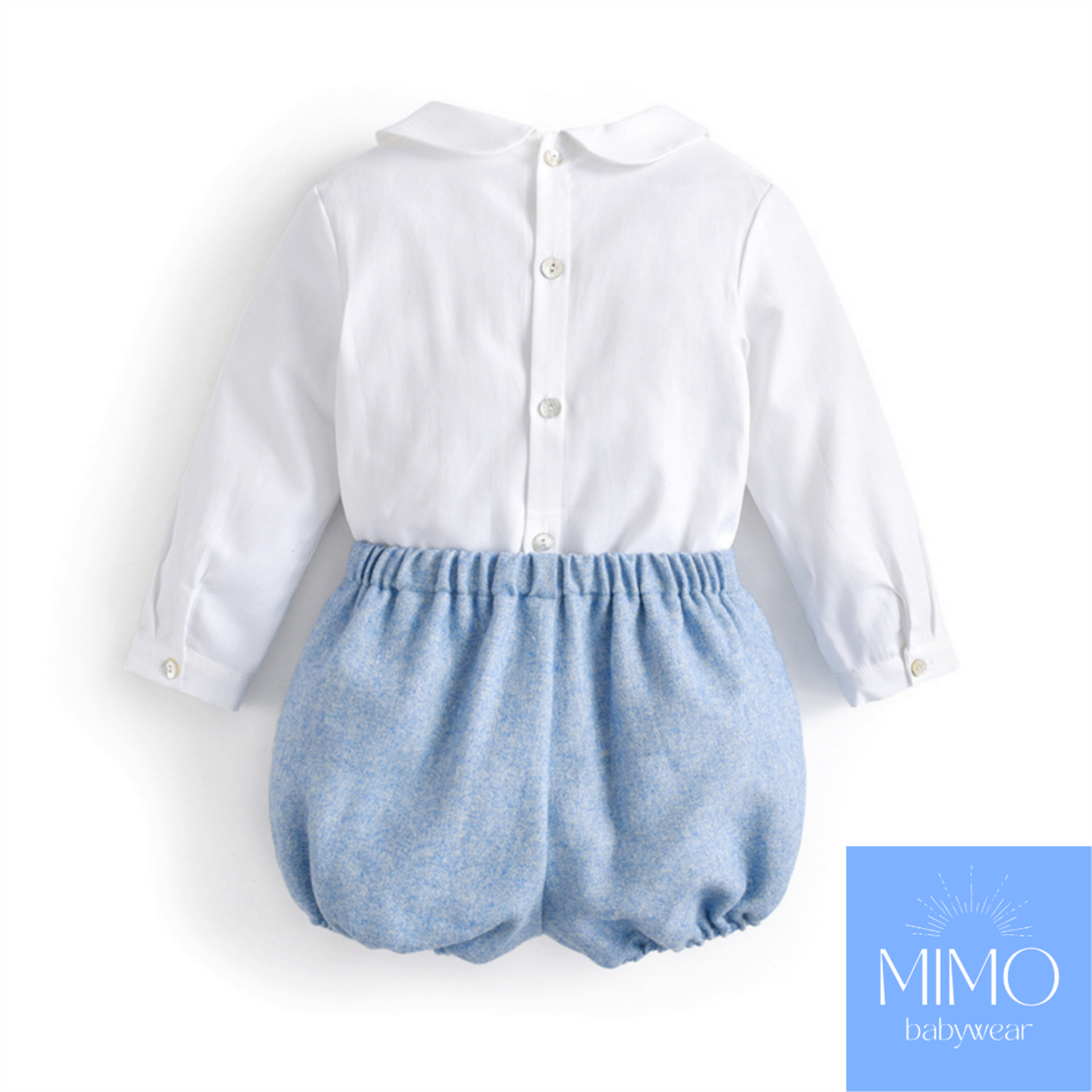 Conjunto de camisa (manga larga) y pantalón corto azul. - 2