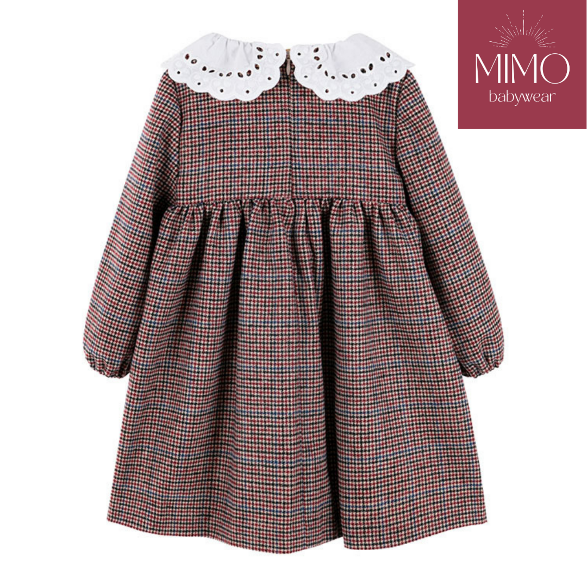 Vestido pata de gallo con cuello de bordado inglés. - 2