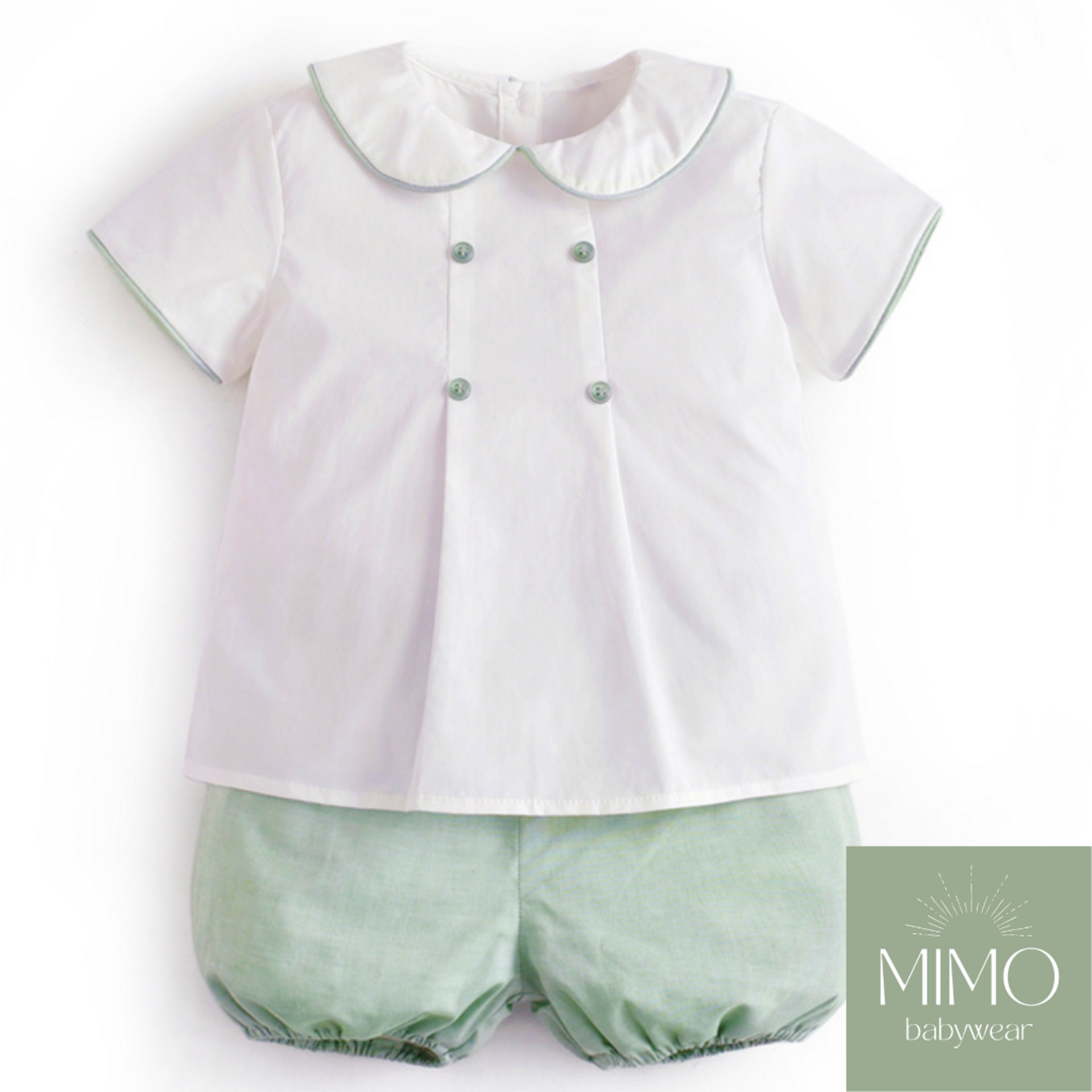 Conjunto de camisa (manga corta) y pantalón corto verde. - 2